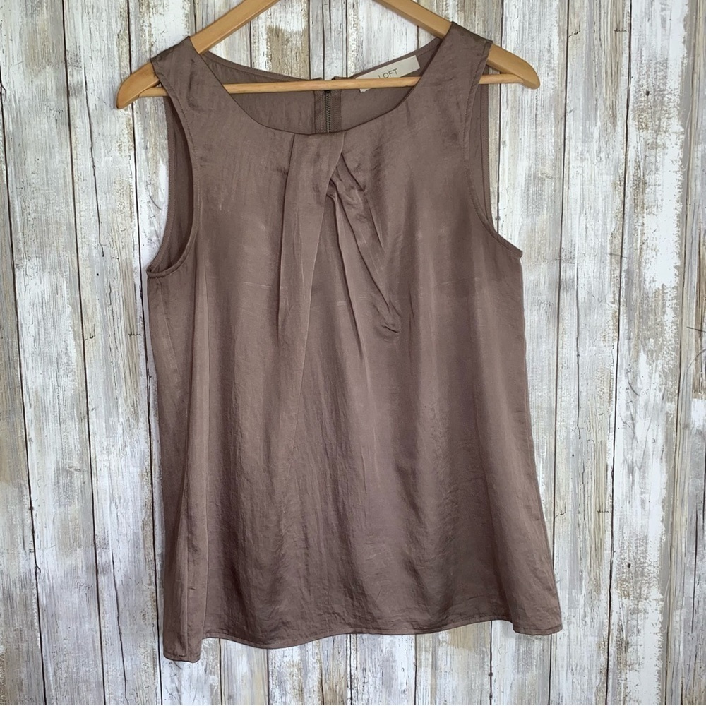 LOFT Pewter Satin Sleeveless Blouse Medium Minimalist Shell Top